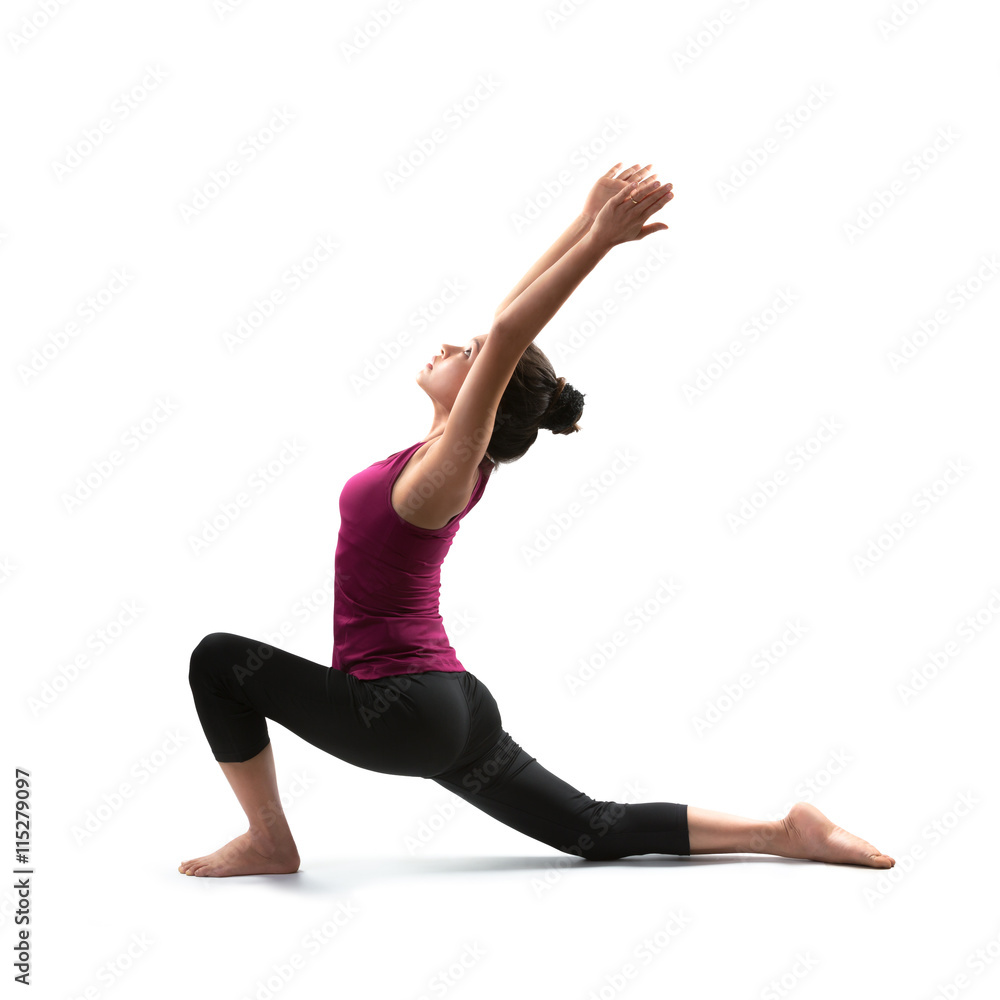 Young asian woman doing yoga, Isolated over white