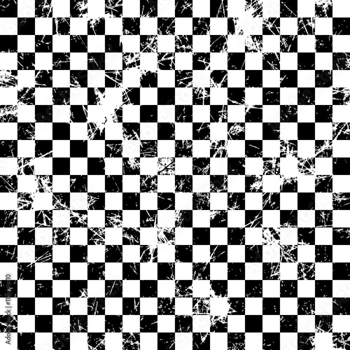 Seamless vector pattern.Creative geometric black and white checkered brown background with squares.Grunge texture with attrition, cracks and ambrosia. Old style vintage design. Graphic illustration.