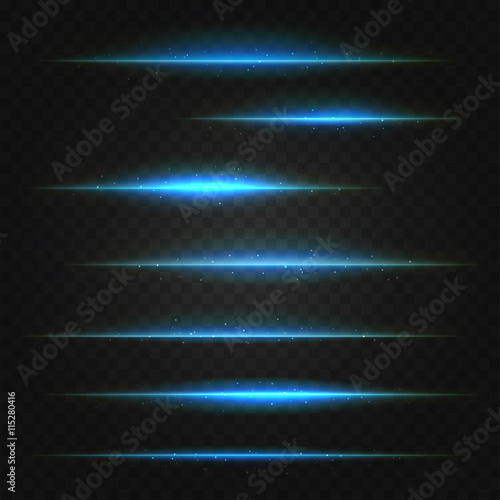 set of vector blue lens flares on transparent background