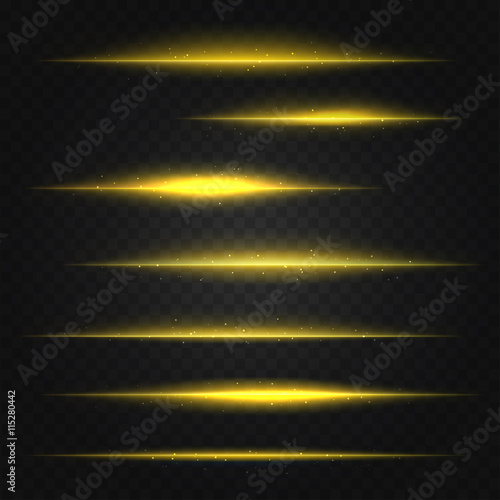set of vector golden yellow lens flares on transparent background