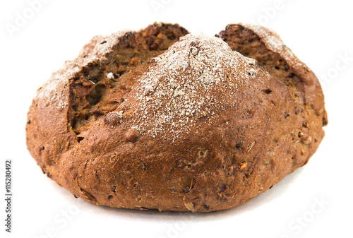 Multigrain bread from wheat flour on a white background.