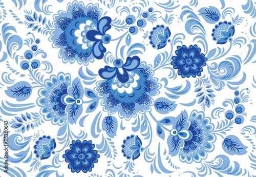 Vector seamless pattern in traditional russian gzhel style