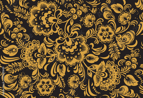 Vector seamless pattern in traditional russian Khokhloma style