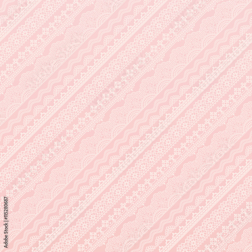刺繍レース　斜め　ピンク背景