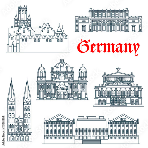 German architectural landmarks icon in thin lines