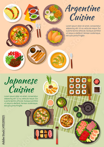 Popular argentine and japanese food flat icon