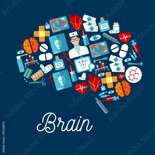 Human brain icon made up of healthcare symbols
