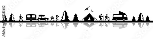 Silhouette Zelten und Wandern