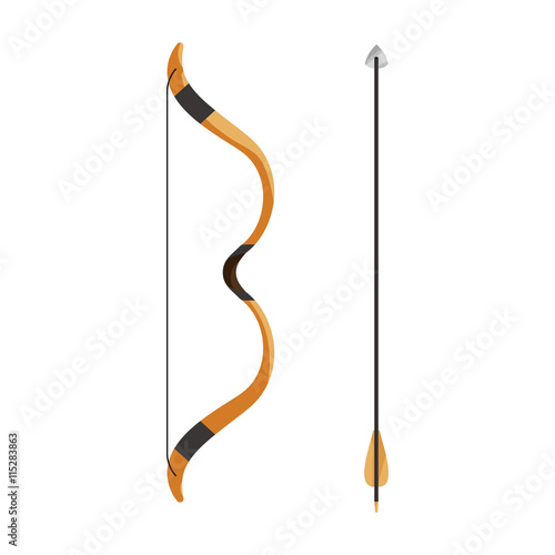 Bow and arrow icon in cartoon style isolated on white background. Hunting symbol