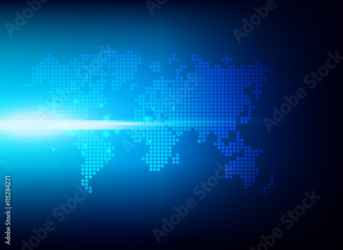 Abstract background dot world map on blue background vector illu