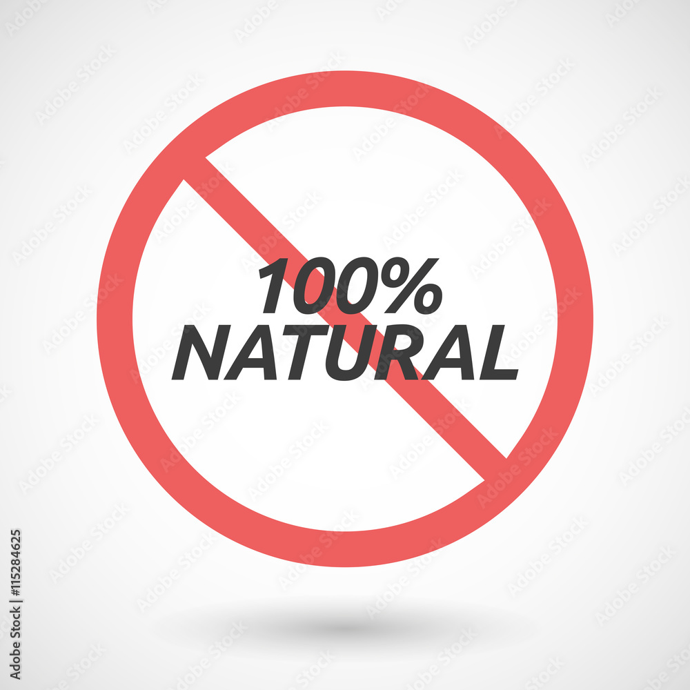 Isolated forbidden signal with the text 100% NATURAL Isolated forbidden signal with the text 100% NATURAL