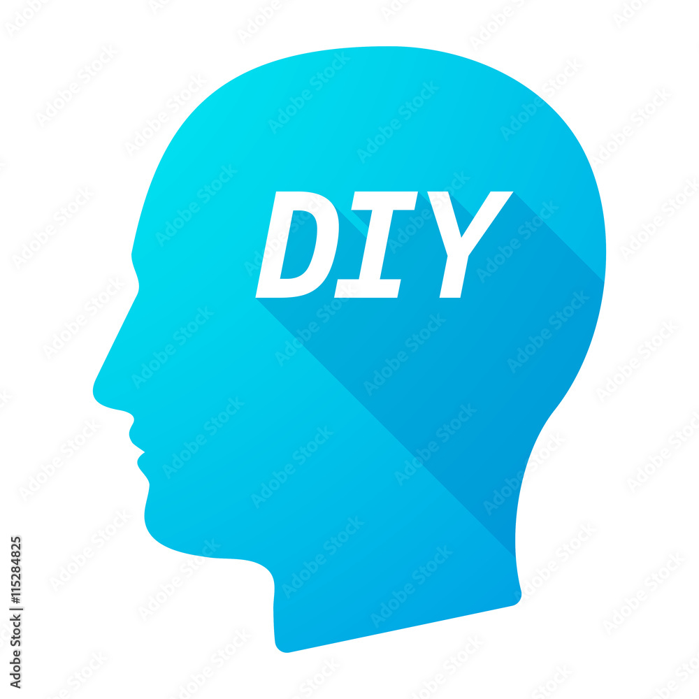 Isolated long shadow male head with the text DIY Isolated long shadow male head with the text DIY