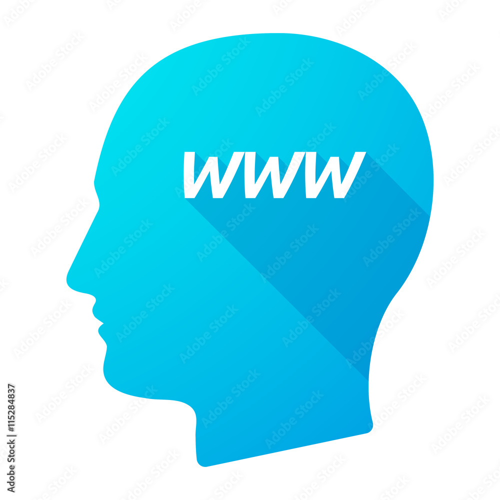 Isolated long shadow male head with the text WWW Isolated long shadow male head with the text WWW