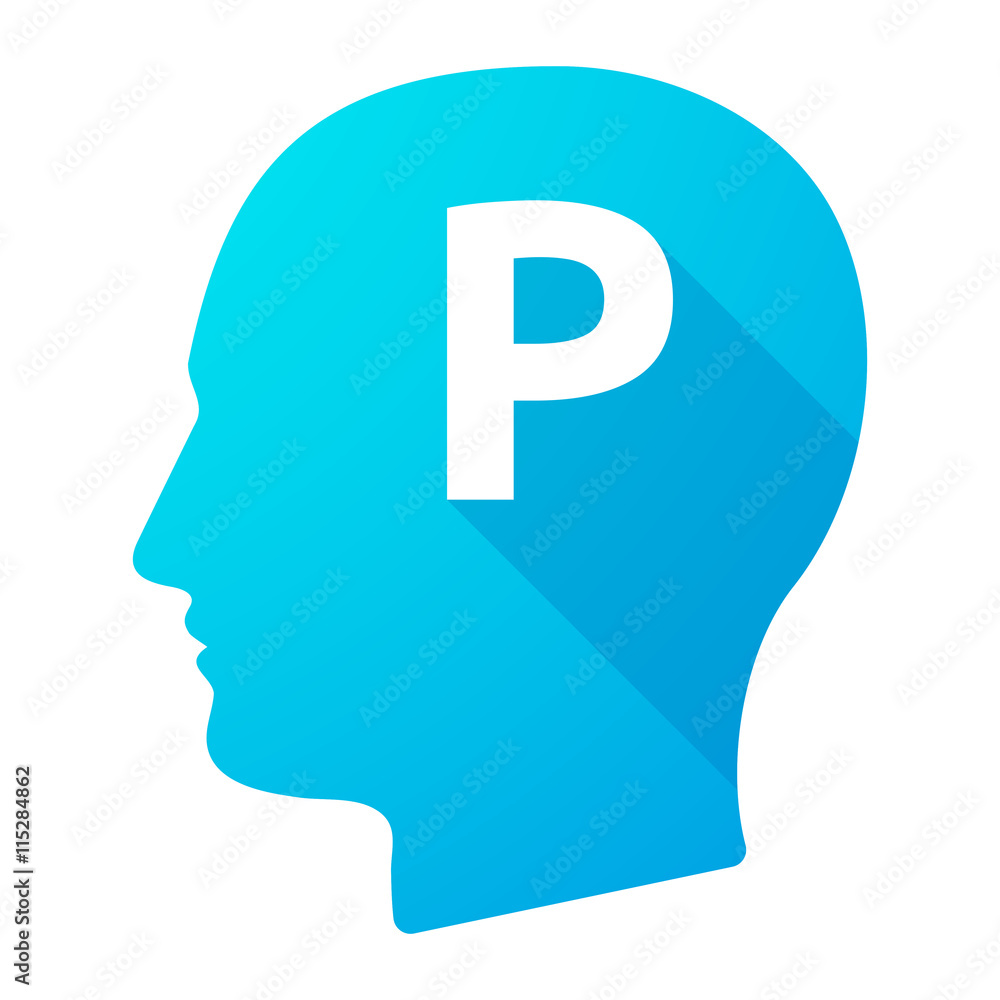 Isolated long shadow male head with the letter P Isolated long shadow male head with the letter P