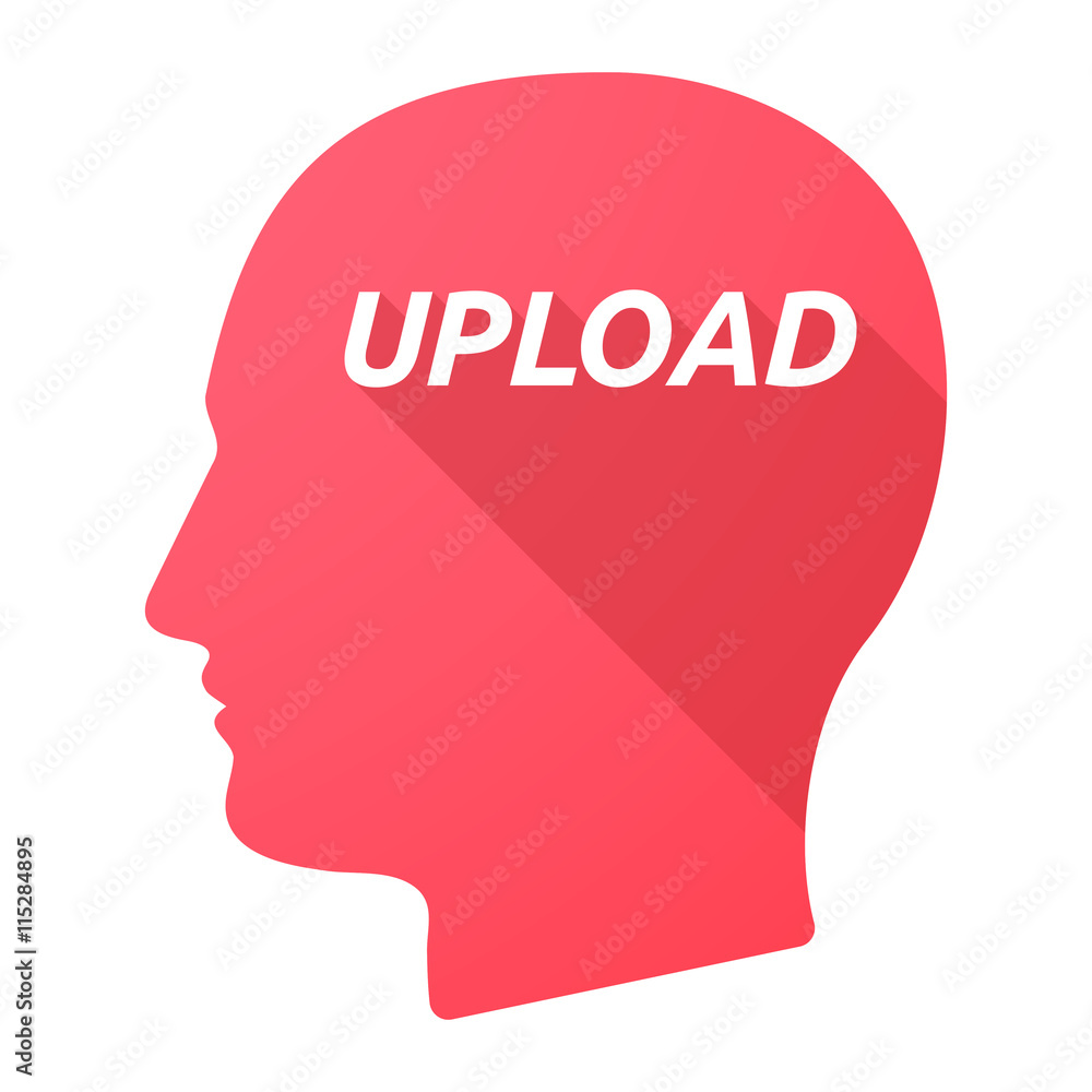 Isolated long shadow male head with    the text UPLOAD