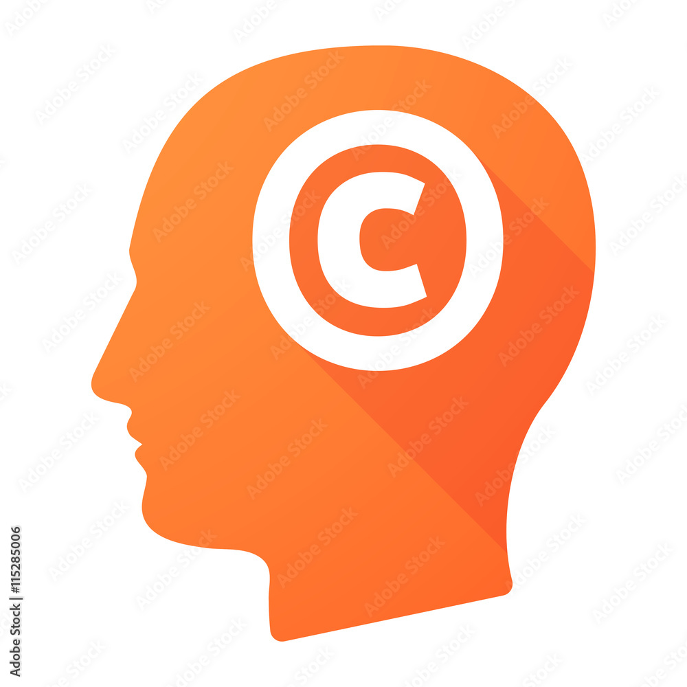Isolated long shadow male head with the copyright sign Isolated long shadow male head with the copyright sign