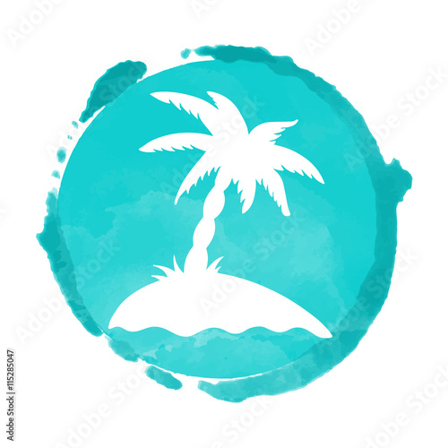 Watercolor paint stain and palm tree island