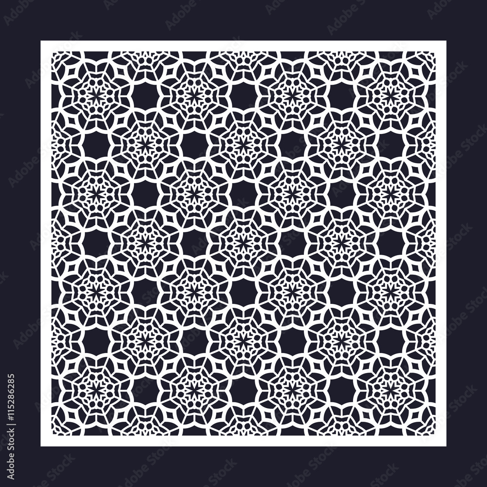 Laser cutting template for greeting cards, envelopes, wedding invitations. Openwork square frame with geometric pattern. Laser cutting template for greeting cards, envelopes, wedding invitations. Openwork square frame with geometric pattern.