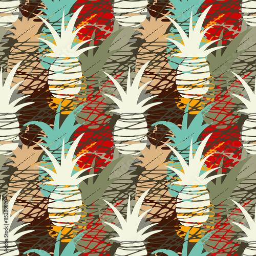 Seamless pattern with grunge pineapples