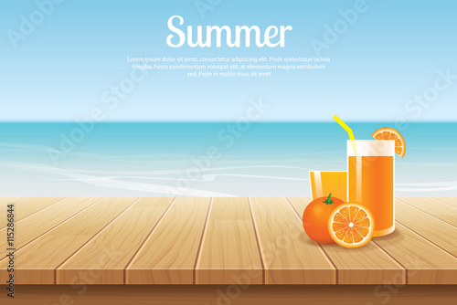 summer background blue sky with sea and wooden for product
