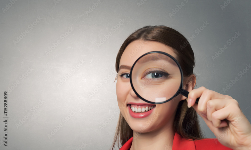 Girl using magnifier for search . Mixed media Girl using magnifier for search . Mixed media