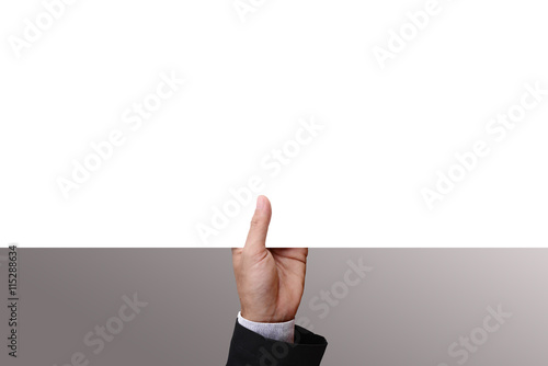 Businessman hand with advertisement banner