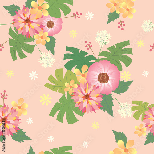 Vector various of flowers decoration into seamless for spring and summer season.Pink background colors.