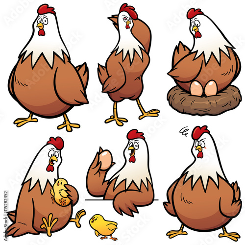 Vector illustration of Cartoon  Hen Character Set