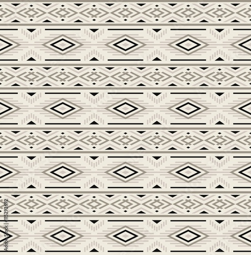 Ethnic pattern design. Seamless pattern. Navajo geometric print. Rustic decorative ornament. Cloth design, wallpaper, wrapping. Vector illustration. Abstract geometric pattern. Native American pattern