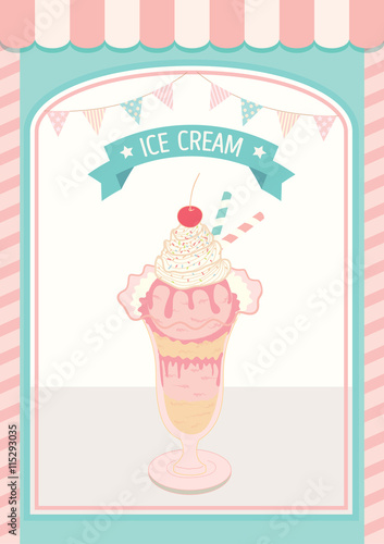Ice cream sundae wtih cute cafe.