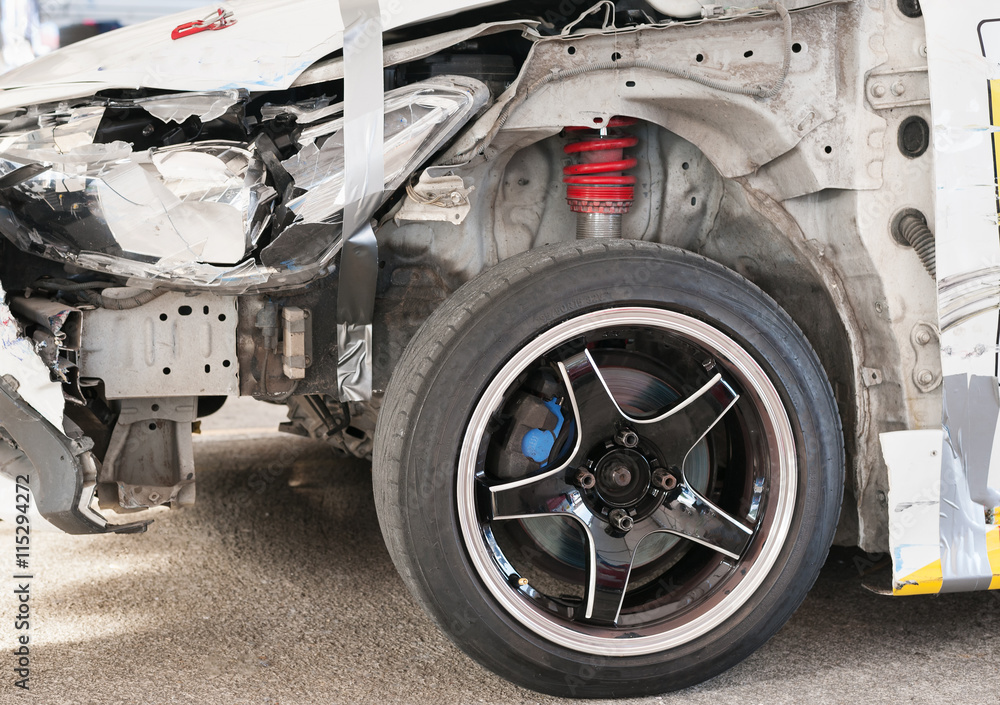 Fototapeta premium car accident damaged vehicle after crash staying on the street