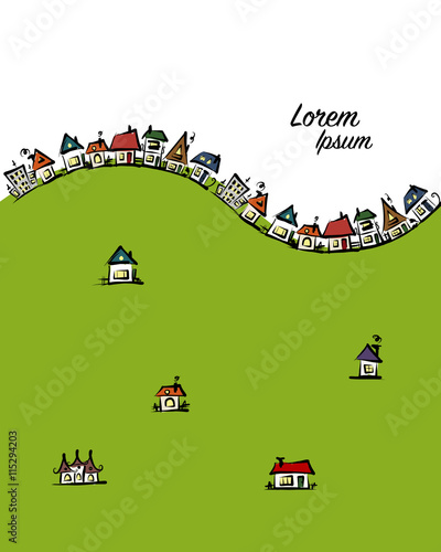 Cityscape frame, abstract houses sketch for your design