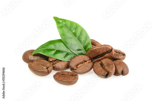 coffee grains with leaves isolated