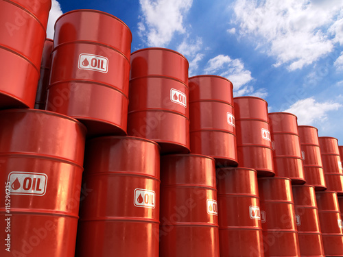 3d illustration a Rows of Classic Metal Oil Barrels Drum