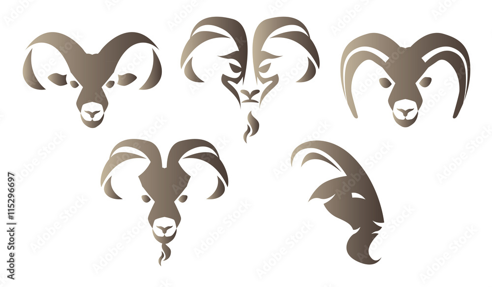 Illustration of brown goat head logo on white background Illustration of brown goat head logo on white background