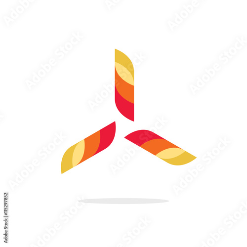 Abstract propeller vector logo sign, concept of wind turbine power energy emblem, heating and conditioning system symbol, aircraft engine icon label modern design isolated on white background
