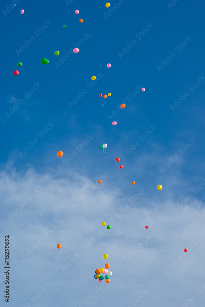 Balloons floating in sky background Balloons floating in sky background