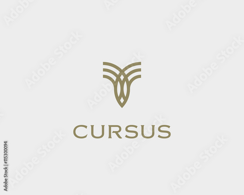 Abstract universal premium logo design. Creative bull horns line symbol. Luxury letter pencil wings bird logotype.
