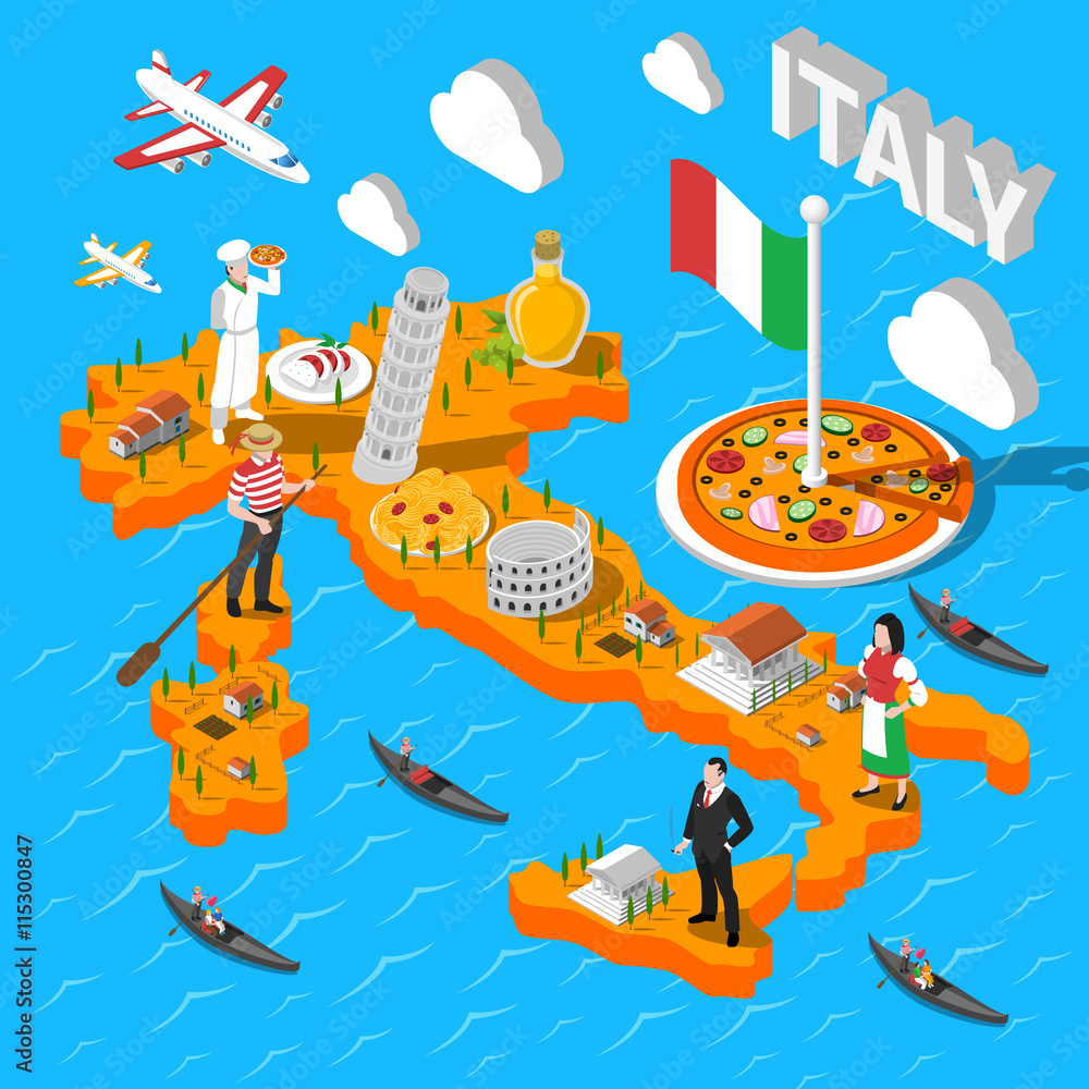 Italy Isometric Sightseeing Map For Tourists Italy Isometric Sightseeing Map For Tourists