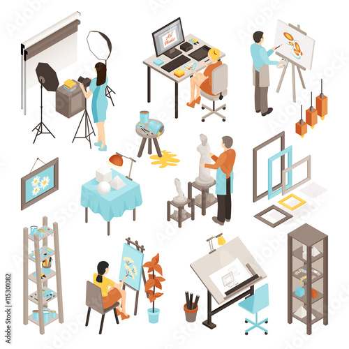Art Photo Design Studio Isometric Set