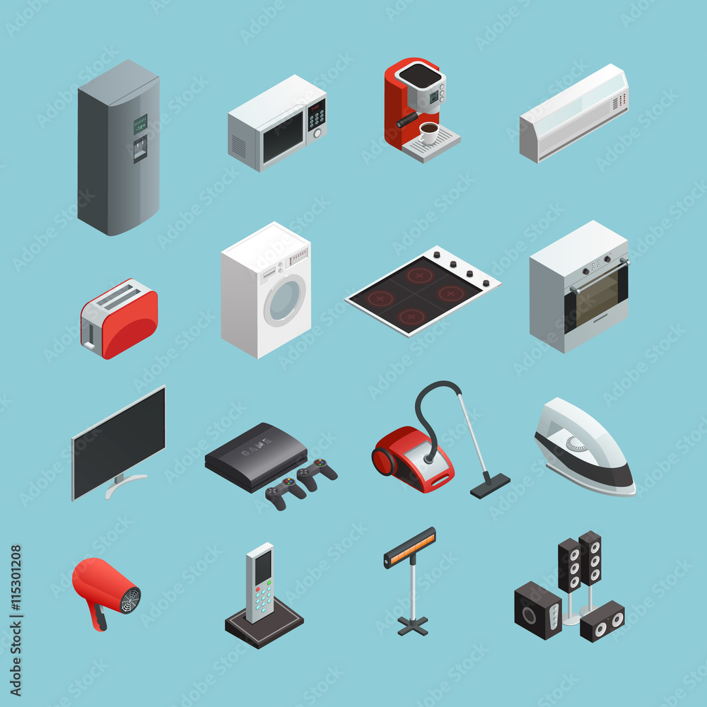 Household Appliances Isometric Icons Set