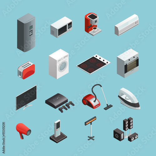 Household Appliances Isometric Icons Set