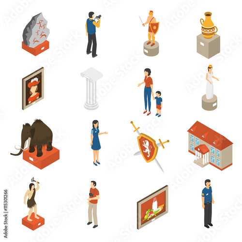 Art Museum Isometric Icons Set 