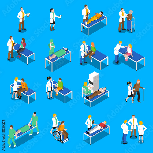Doctor Patient Communication Isometric Icons Set 