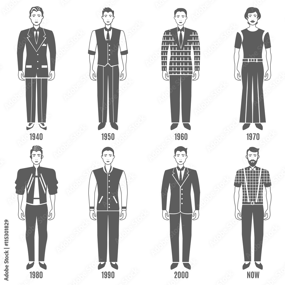 Men Fashion Black White Evolution Icons Set Men Fashion Black White Evolution Icons Set