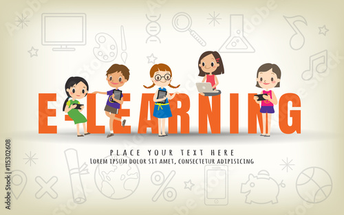 e-learning kids education course concept illustration