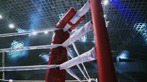 Flight Along Ropes of a Boxing Ring in the Sports Arena