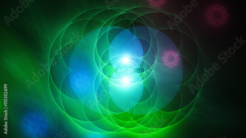 Merge colored spheres. Secrets consciousness.3D surreal illustration. Sacred geometry. Mysterious psychedelic relaxation pattern. Fractal abstract texture. Digital design astrology alchemy magic