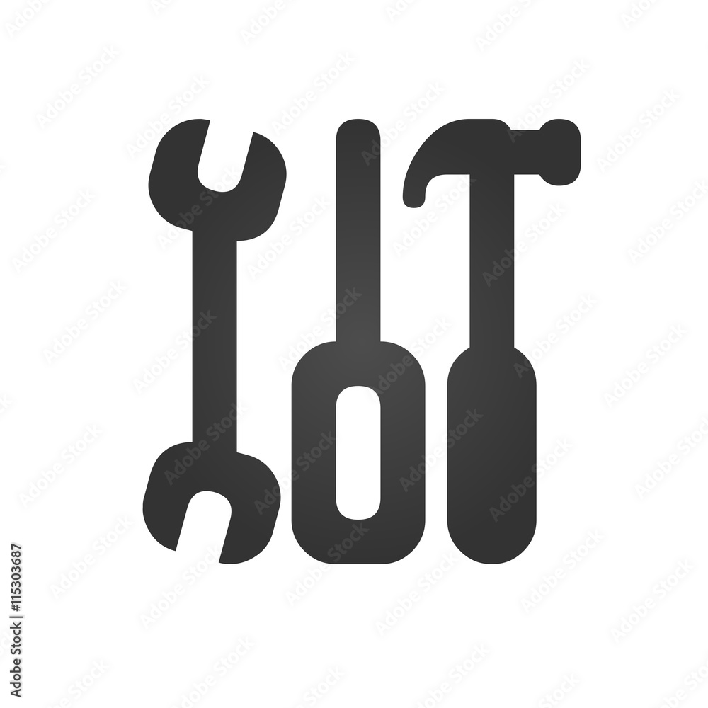 Tools icon. Wrench, screwdriver and hammer. Simple flat logo of tools isolated on white background. Vector illustration.