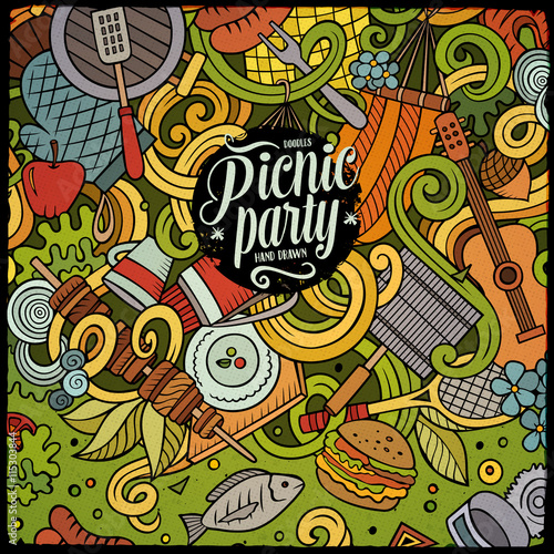 Cartoon vector picnic doodle illustration